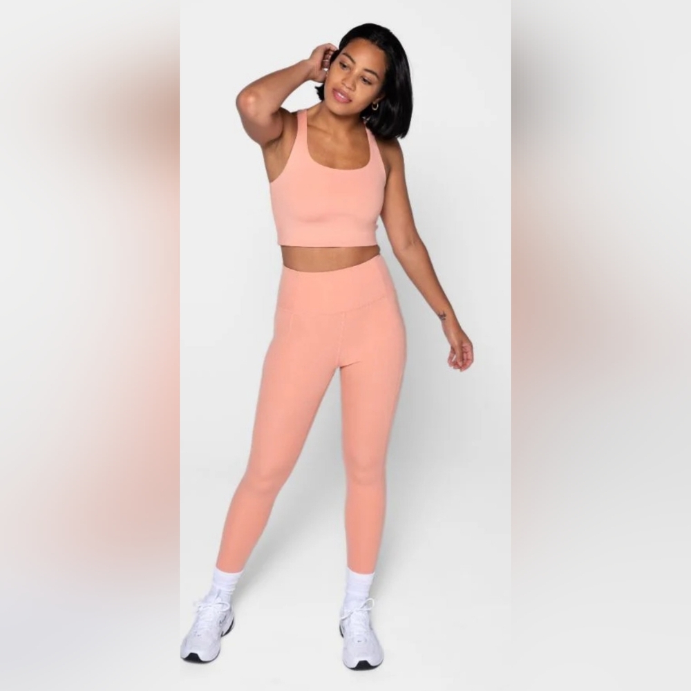 Girlfriend Collective Peach Ribbed High-Rise Legging & Scoop Sports Bra Set